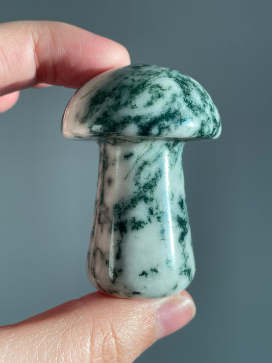 Moss Agate Mushroom Carving A