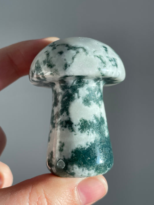 Moss Agate Mushroom Carving E