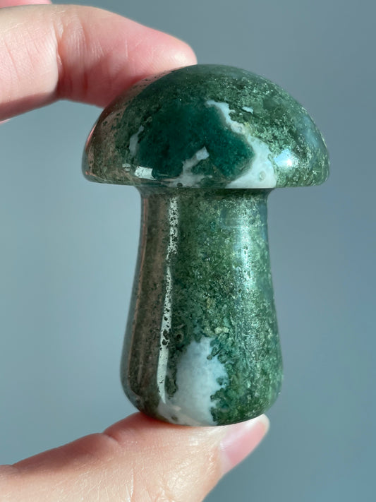 Moss Agate Mushroom Carving C