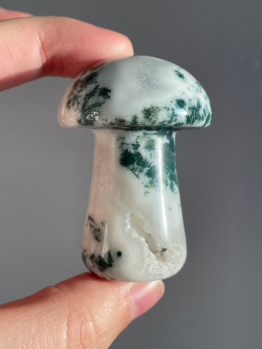 Moss Agate Mushroom Carving B